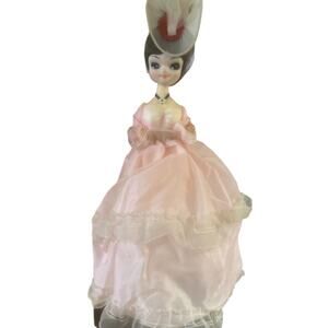 Big Eyes Doll With Pink Dress Blue Haunting Eyes Brown Hair Korea 16" Vintage